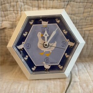Hexagonal Wall Clock with White and Blue Duck Design